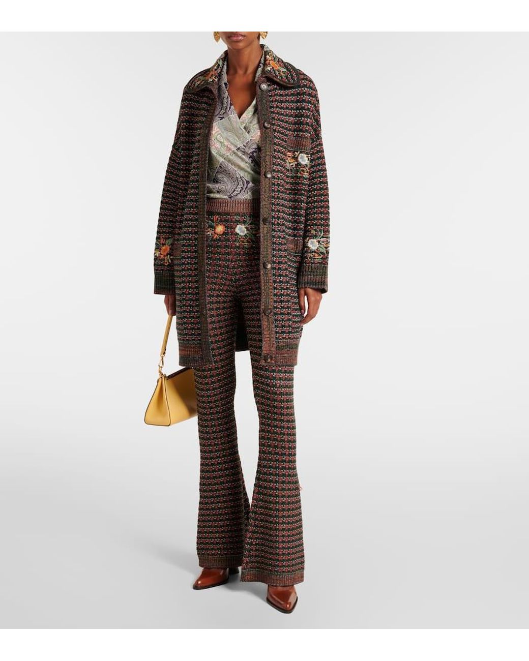 Etro Brown Embroidered High-Rise Flared Pants