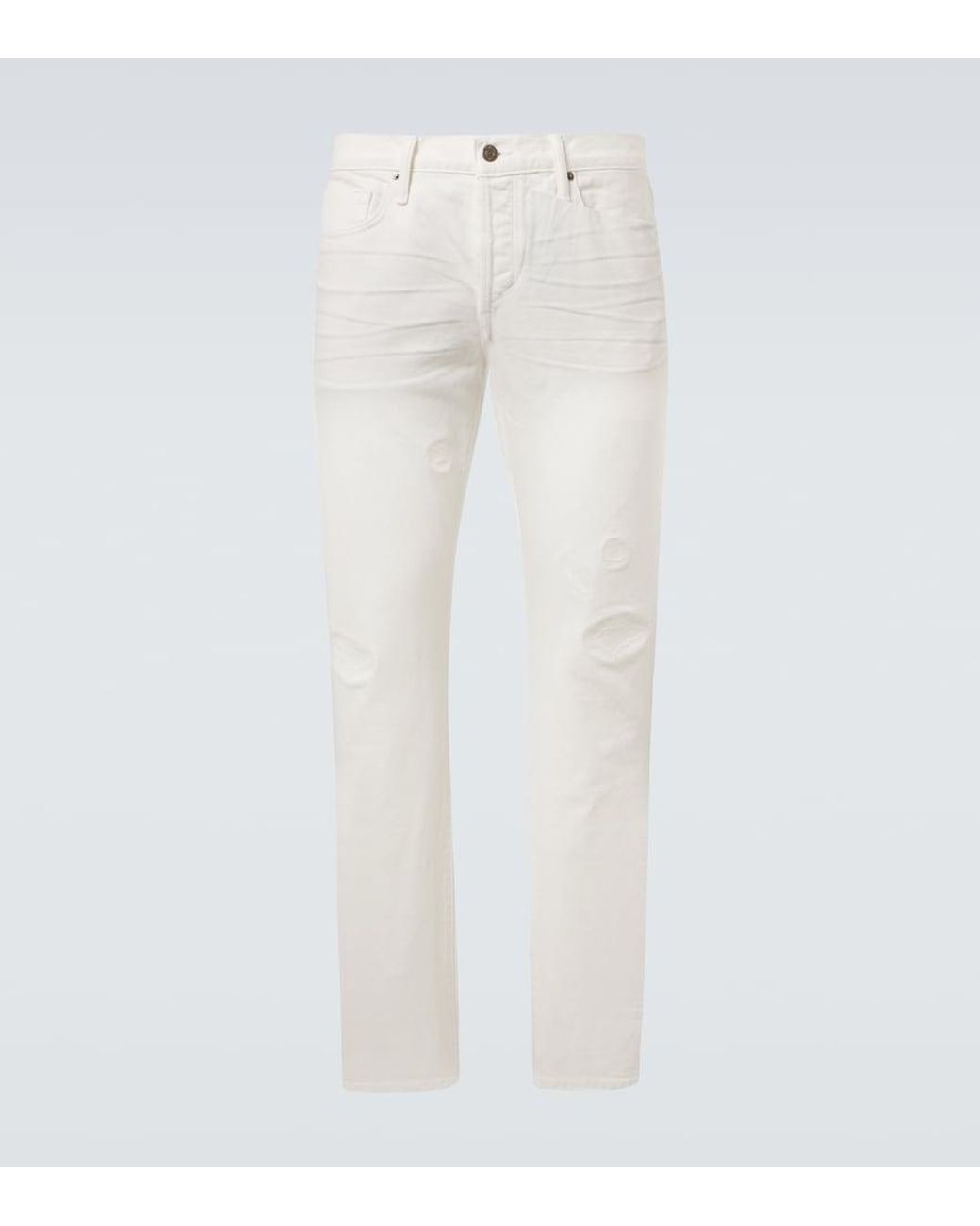 Tom Ford White Distressed Slim Jeans for men