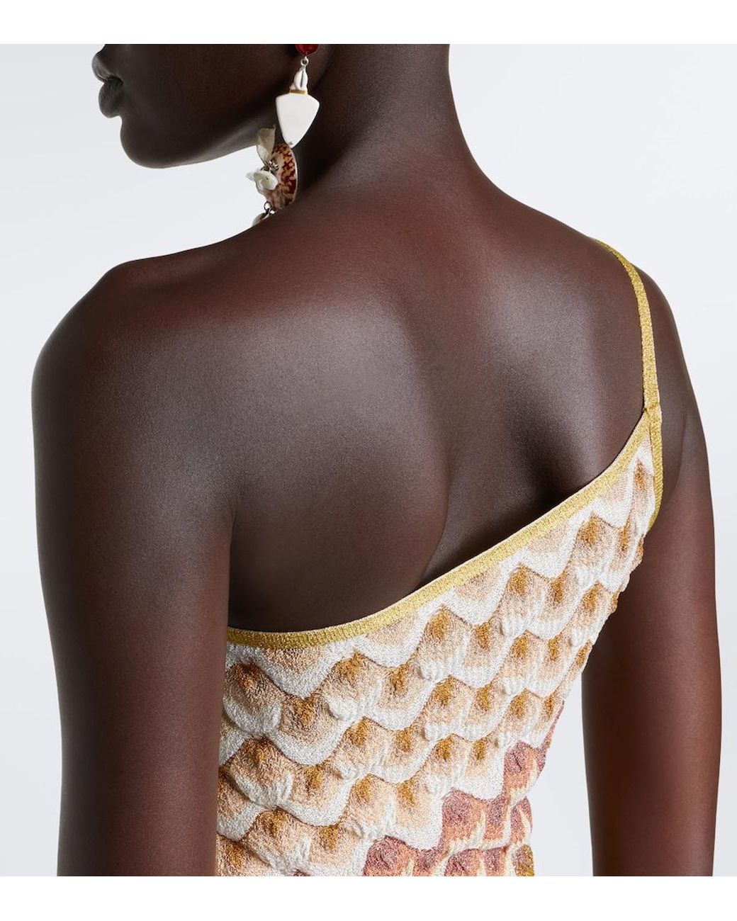 Missoni Natural One-Shoulder Lame Minidress