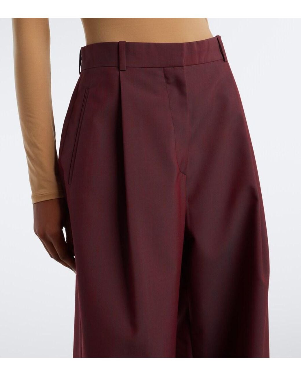 The Row Red Lowe Pleated Virgin Wool Straight Pants