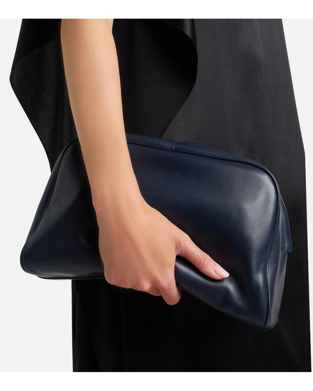 The Row Blue Leila Small Leather Clutch