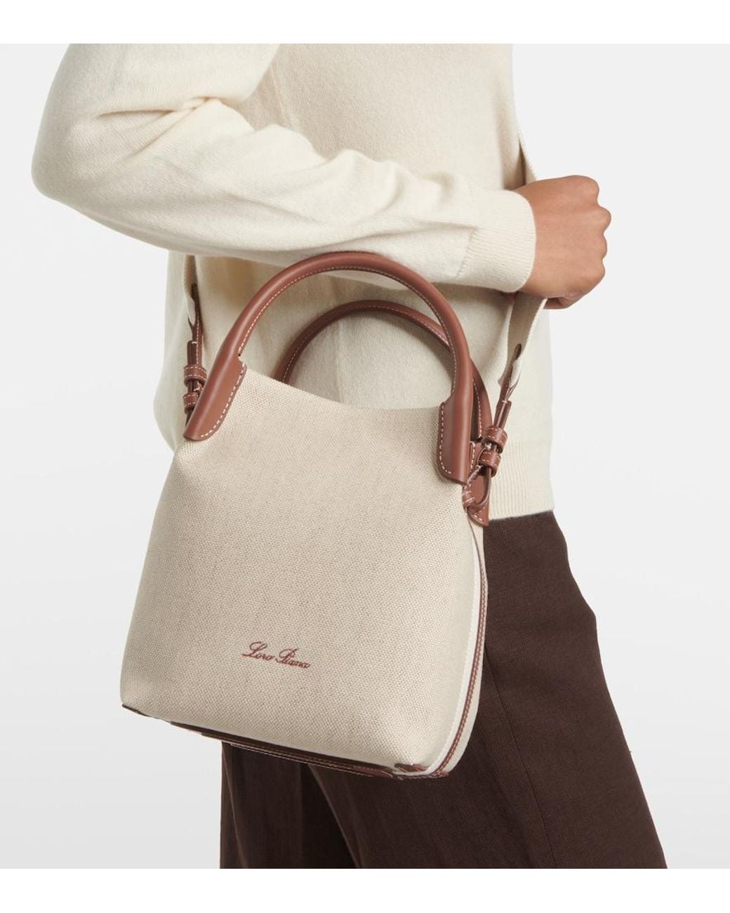 Loro Piana Natural Bale Small Leather-Trimmed Canvas Tote Bag