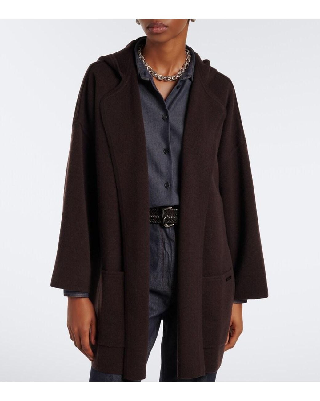 Max Mara Black Hooded Wool And Cashmere Cardigan
