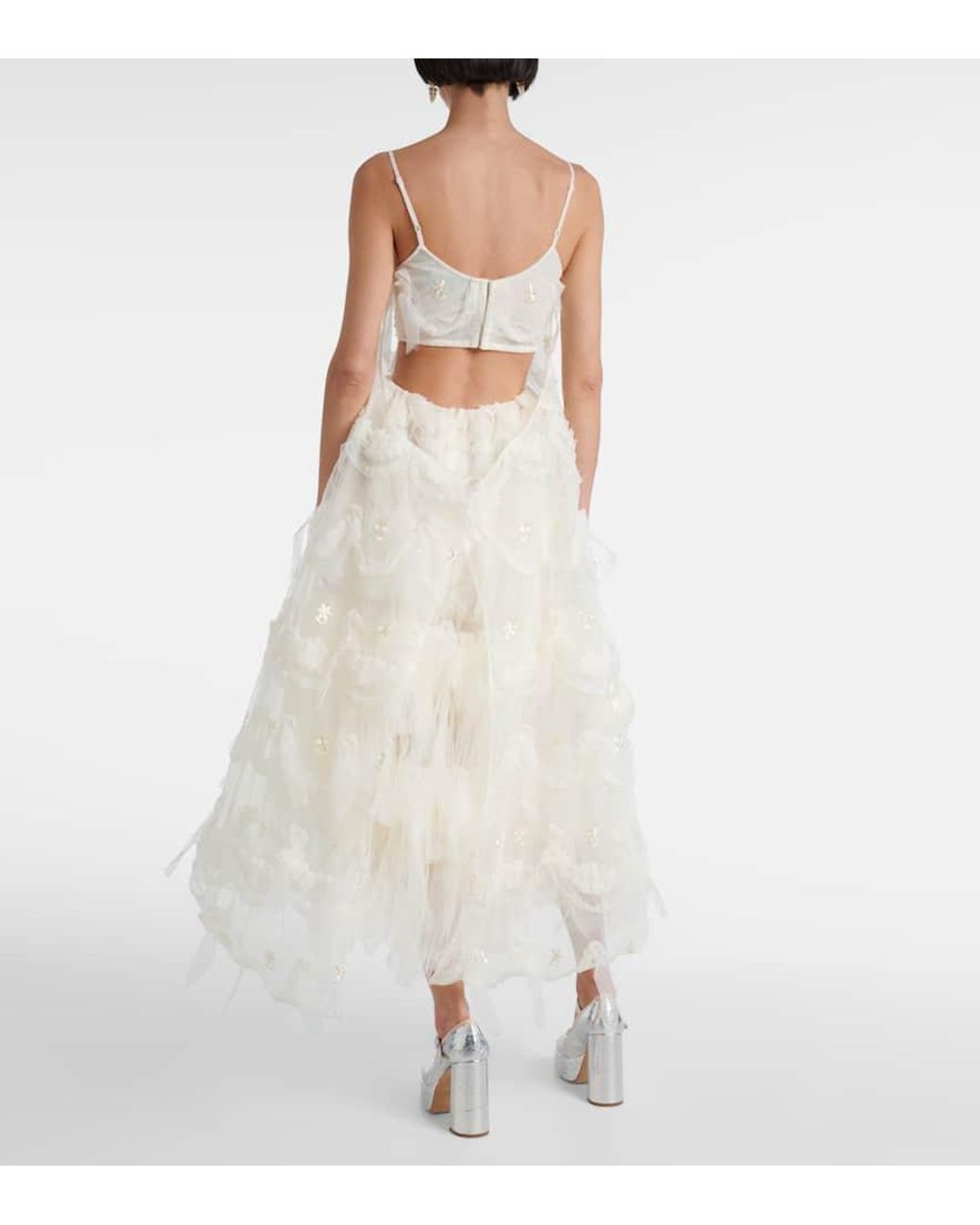 Simone Rocha Embroidered Ruffled Tulle Midi Dress in White | Lyst Simone Rocha Embroidered Ruffled Tulle Midi Dress in White | Lyst