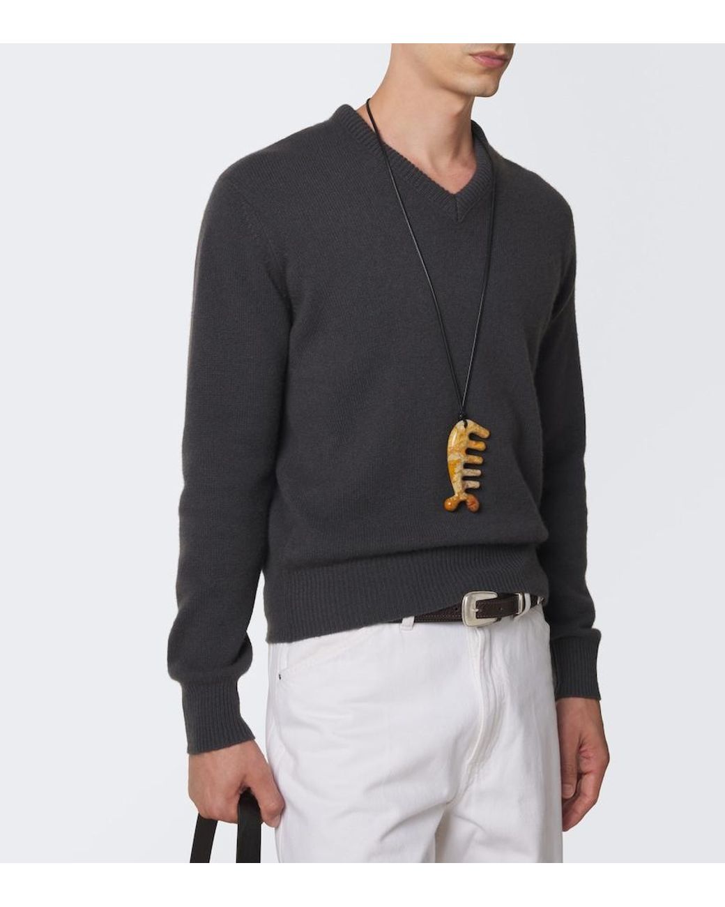 Lemaire Metallic Gua Sha Leather Necklace With Jasper for men