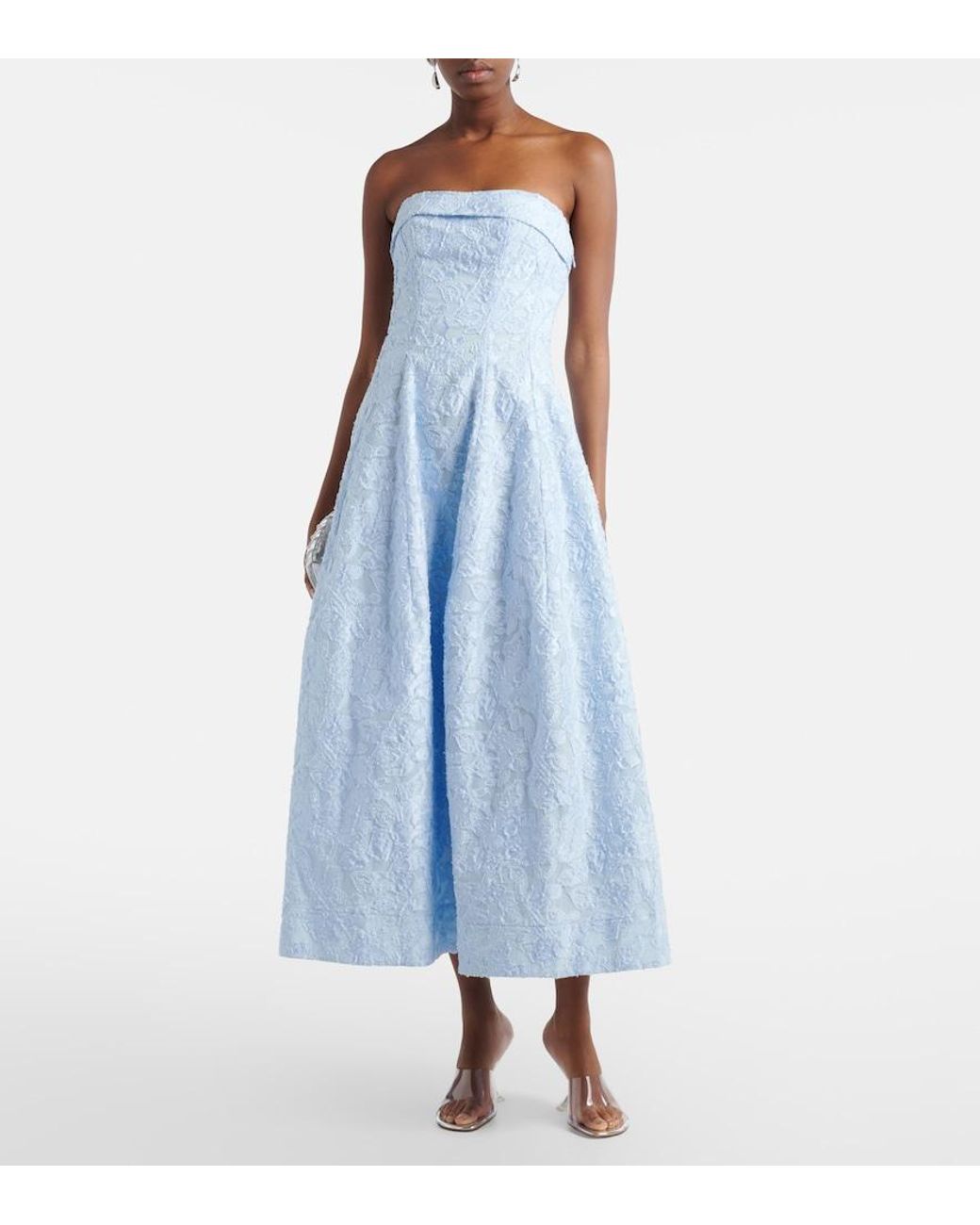 Jonathan Simkhai Blue Valeria Embroidered Midi Dress