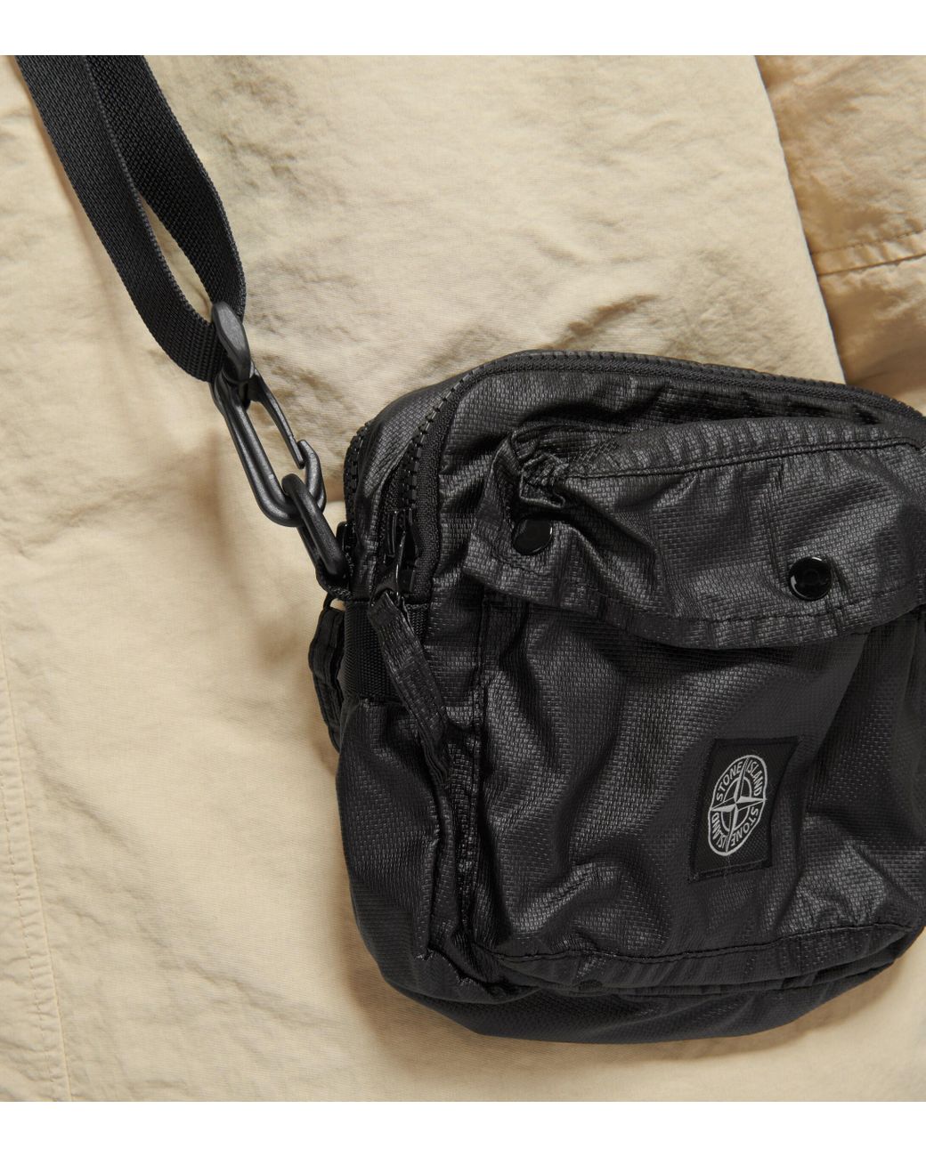 Stone Island Mussola Gommata Canvas Belt Bag in Black for Men | Lyst