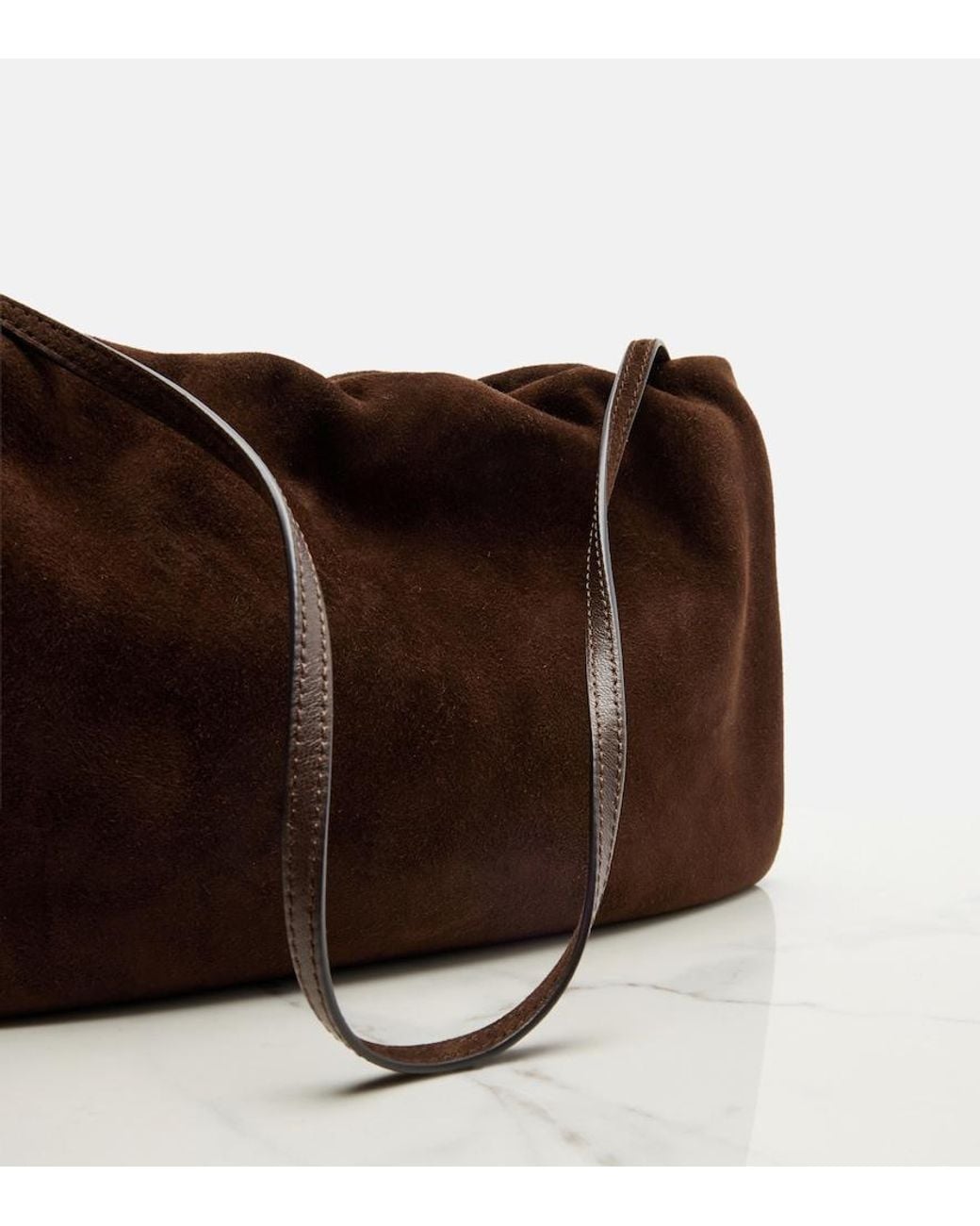 The Row Brown Schultertasche Bourse Medium Aus Veloursleder