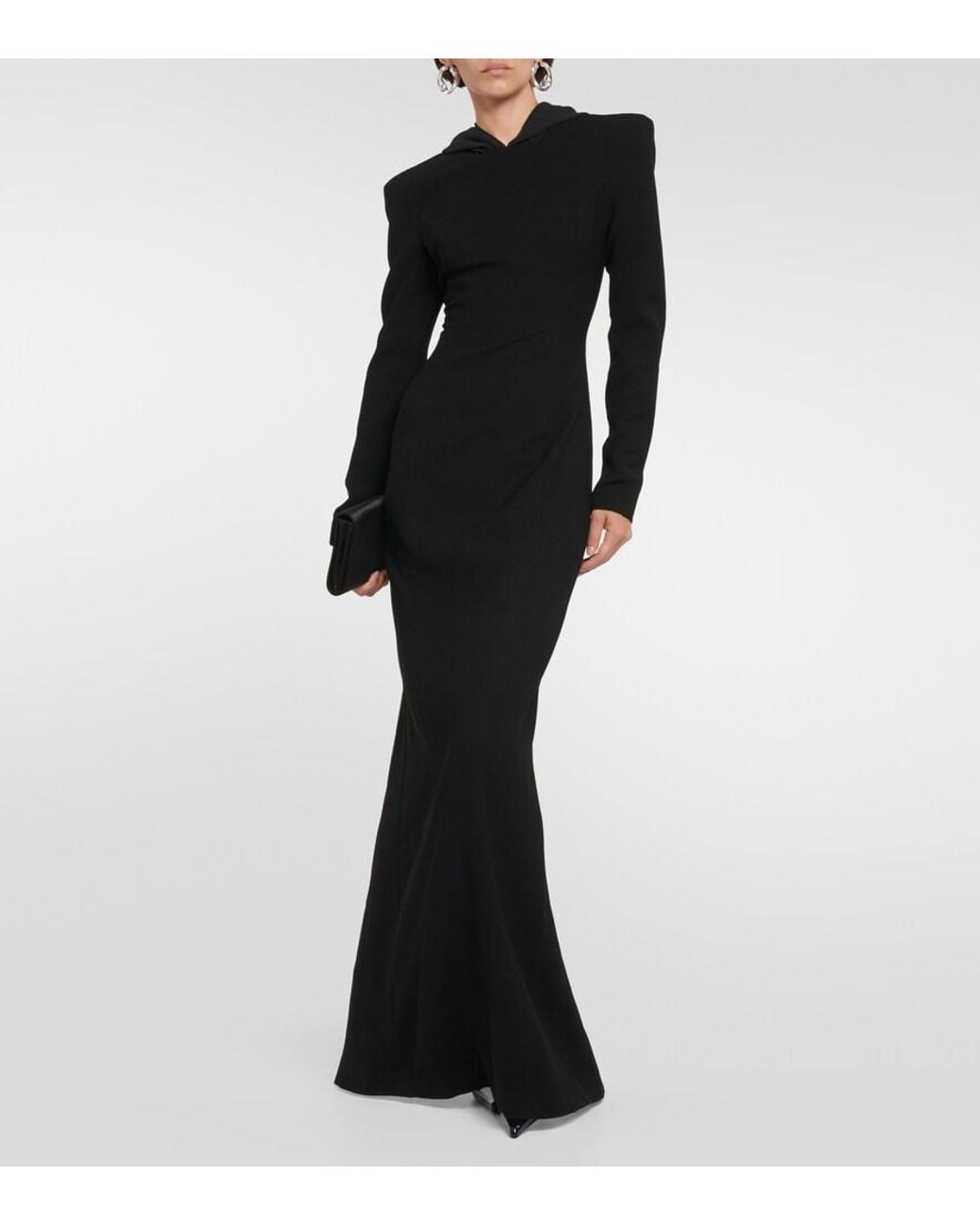 Monot Black Hooded Crepe Maxi Dress