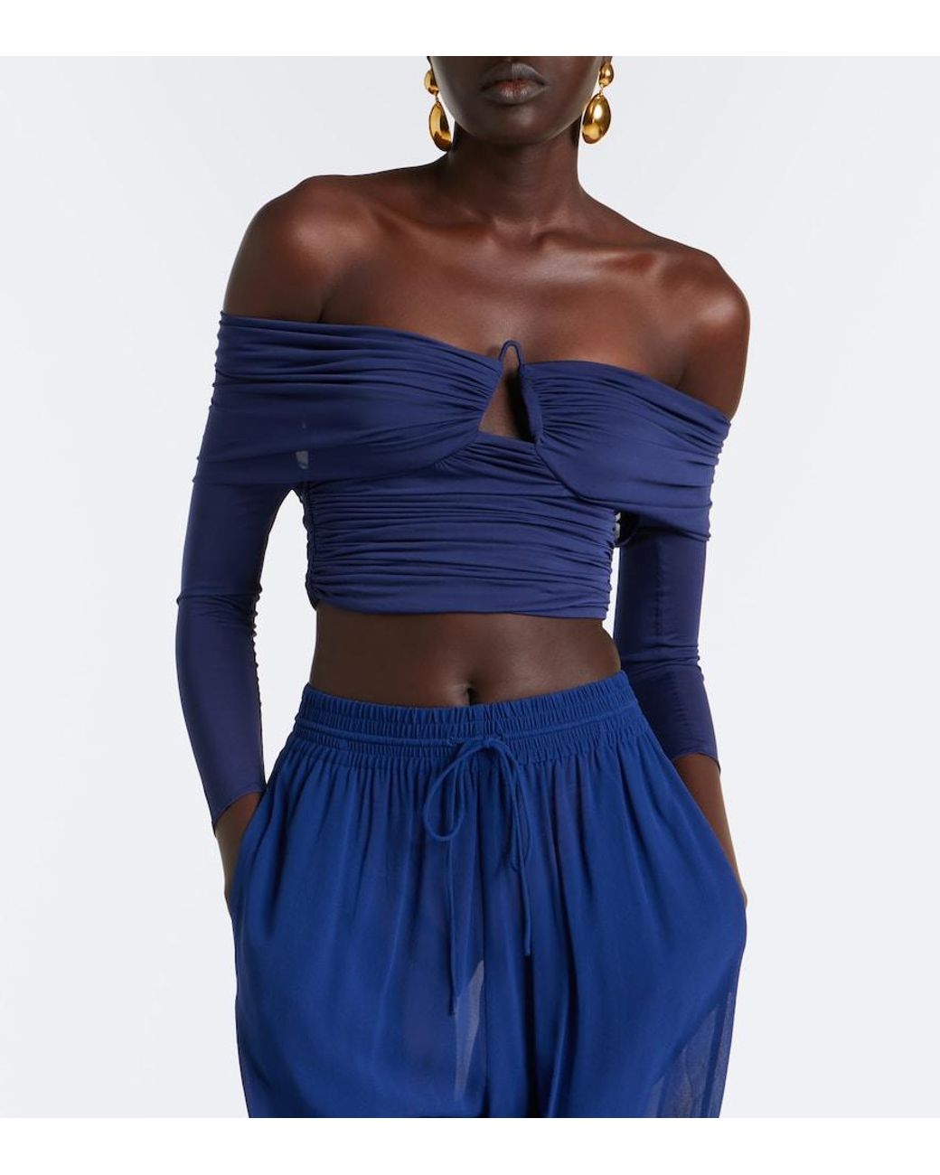 Christopher Esber Blue Marin Draped Off-Shoulder Top