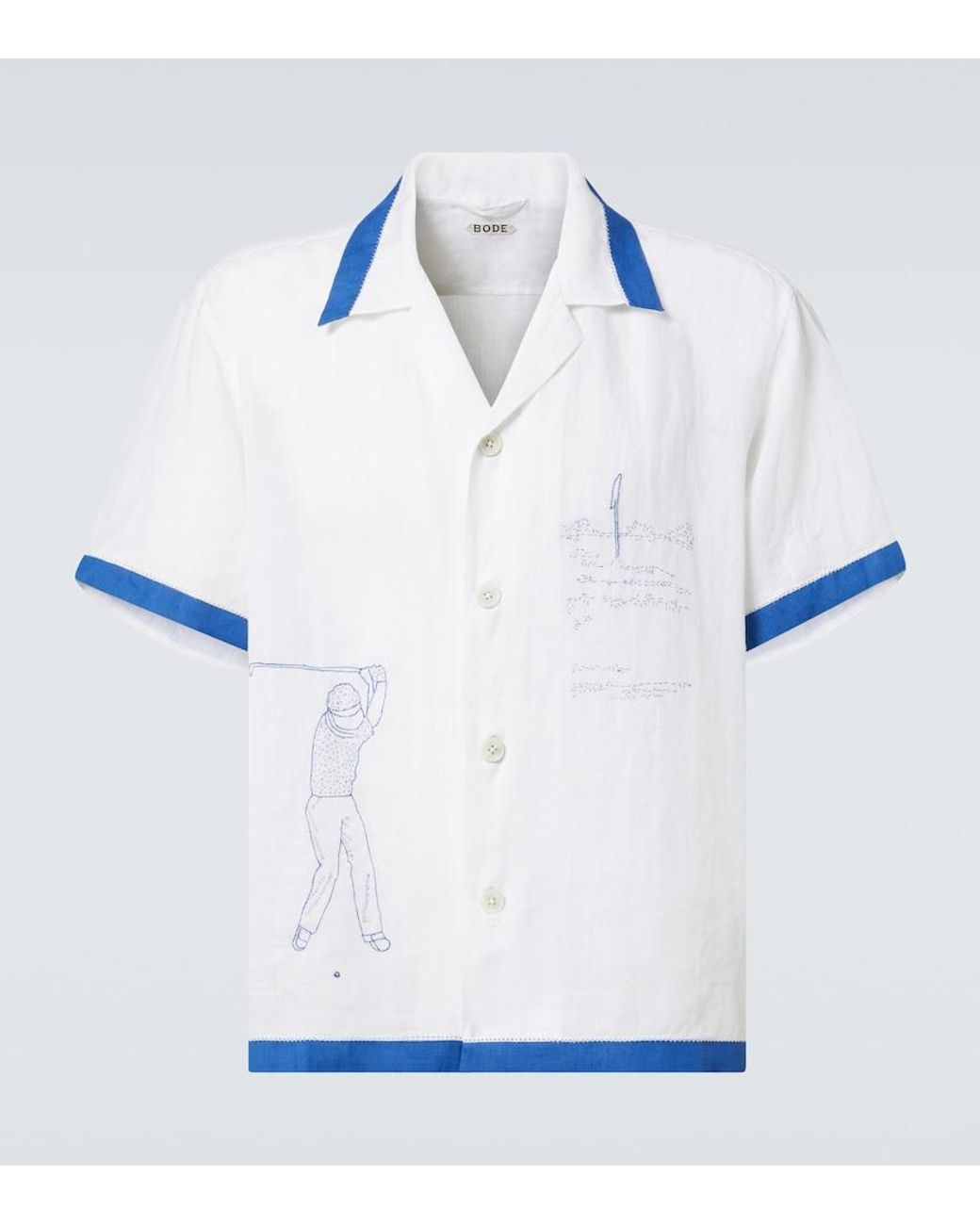 Bode Blue Club Champion Embroidered Linen Shirt for men