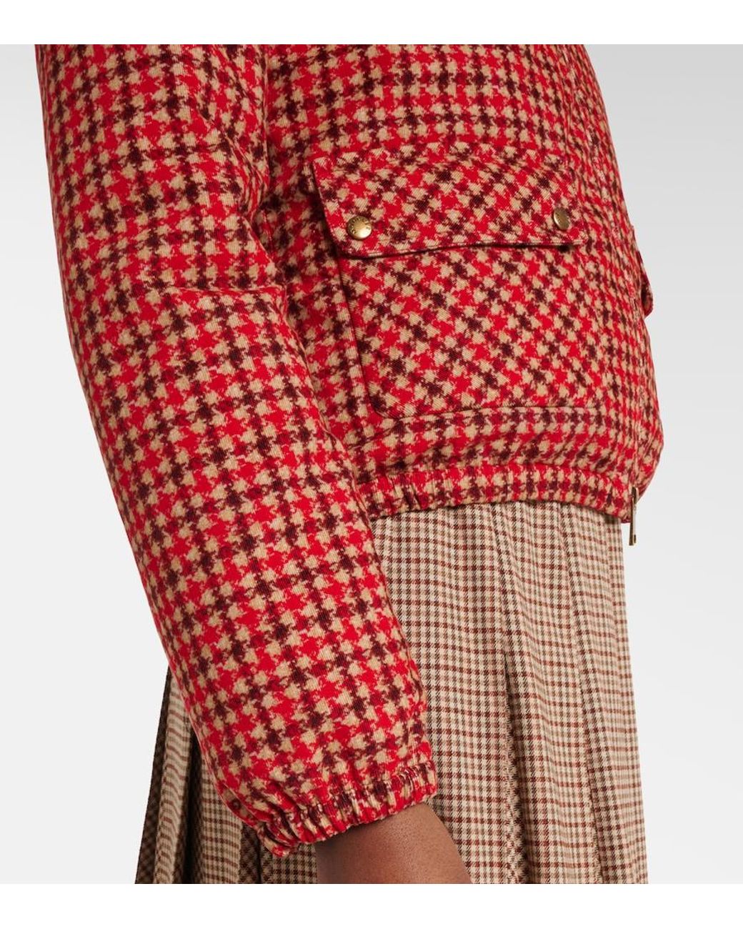 Moncler Red Lanset Houndstooth Cotton Down Jacket