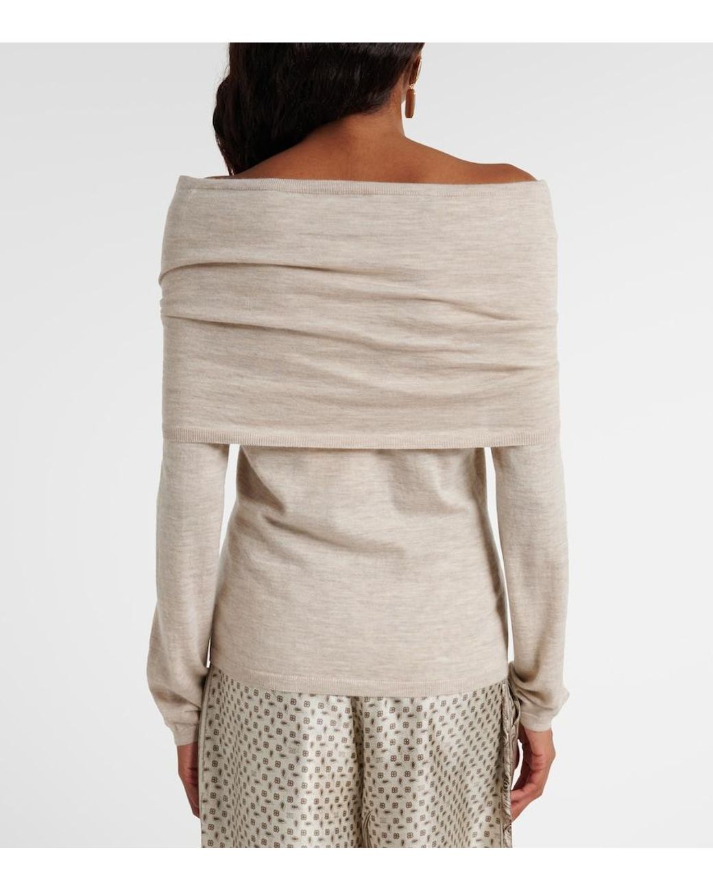 Max Mara White Faretra Off-Shoulder Cashmere Sweater