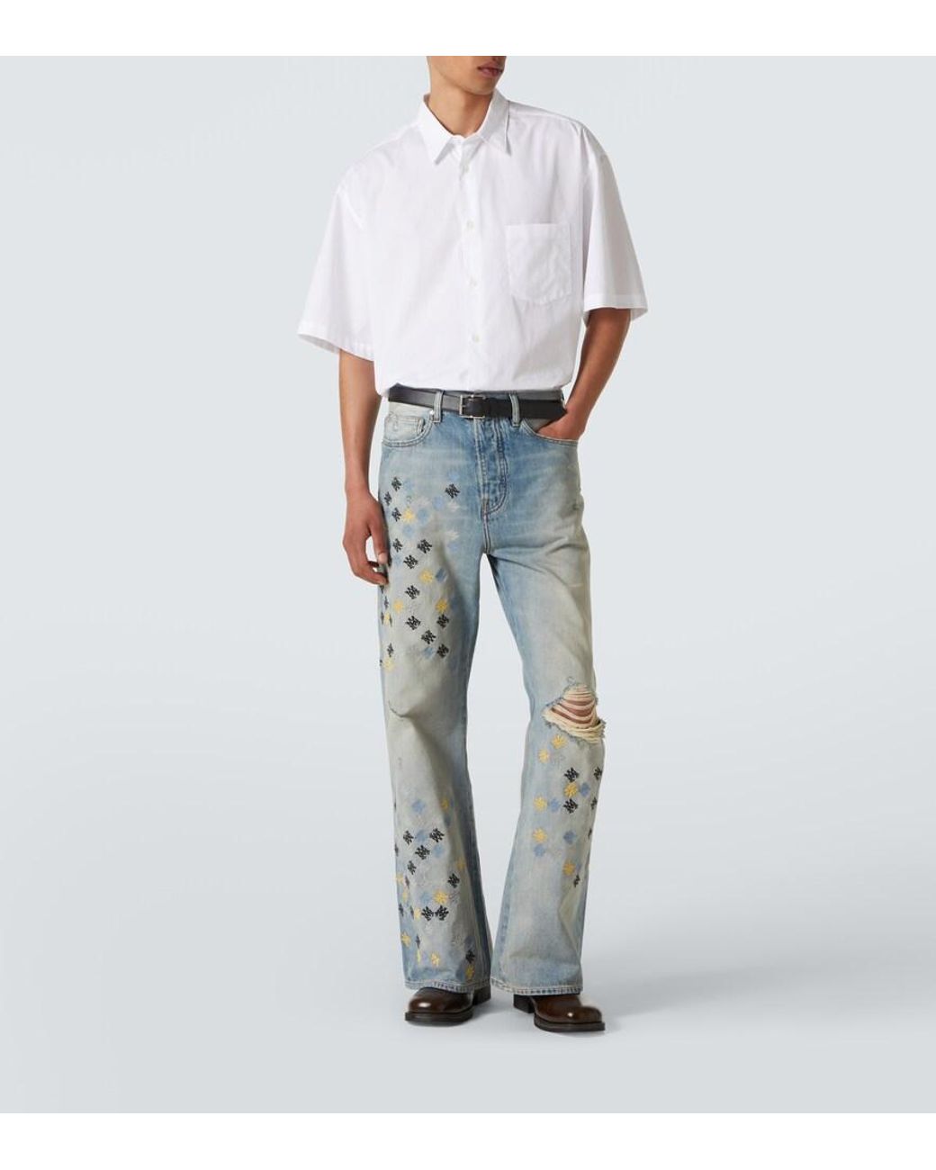 Amiri Ma Quad Embroidered Flared Jeans in Blue for Men | Lyst