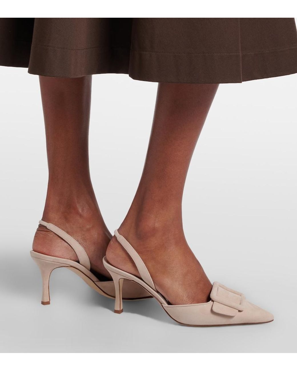 Manolo Blahnik Natural Maysli Suede Slingback Pumps