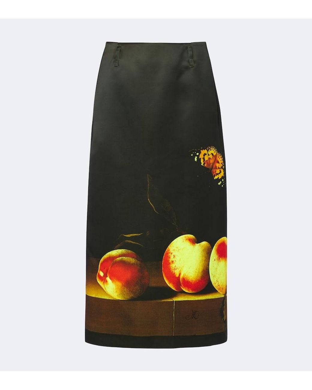 Dries Van Noten Black Printed Satin Midi Skirt