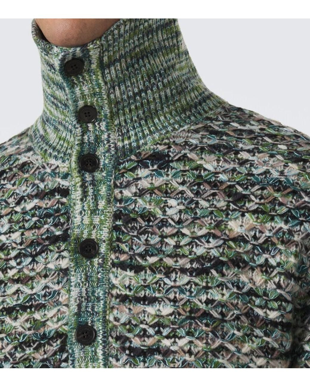 Missoni Green Wool-Blend Polo Sweater for men
