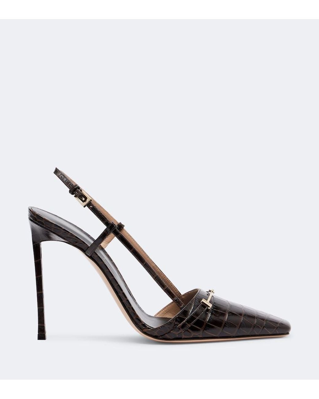 Tom Ford Black Arc Croc-Effect Leather Slingback Pumps