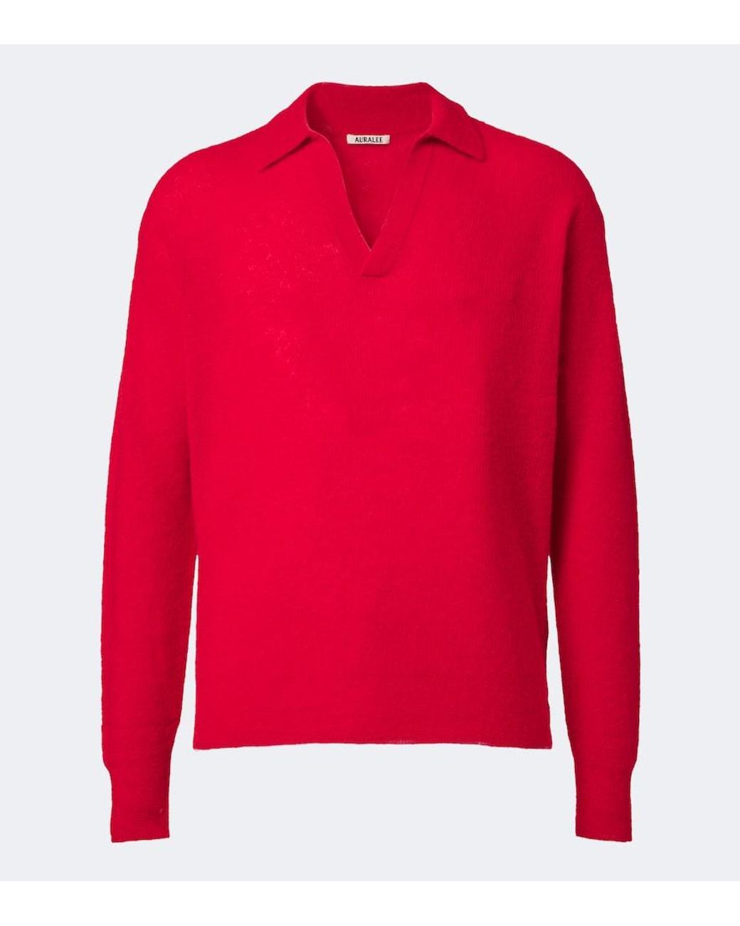 Auralee Red Alpaca-Blend Polo Sweater for men