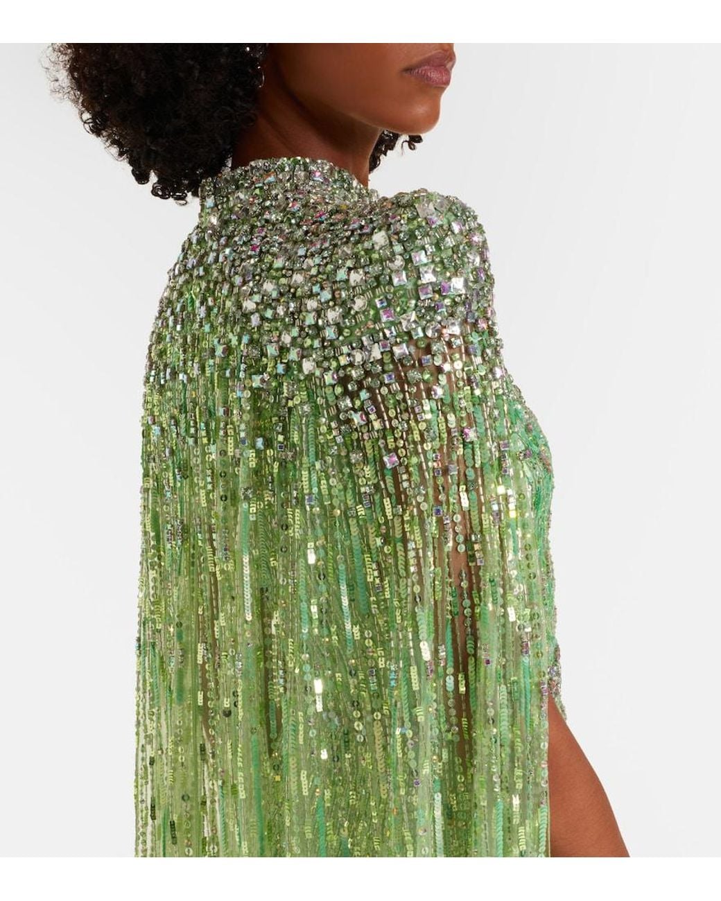 Jenny Packham Green Opera Embellished Caped Gown