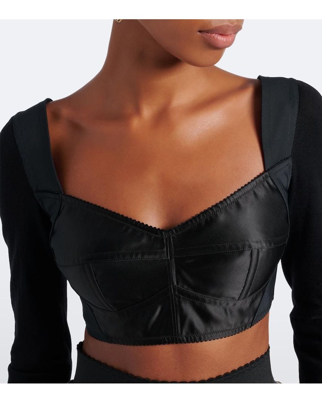 Dolce & Gabbana Black Satin Crop Top