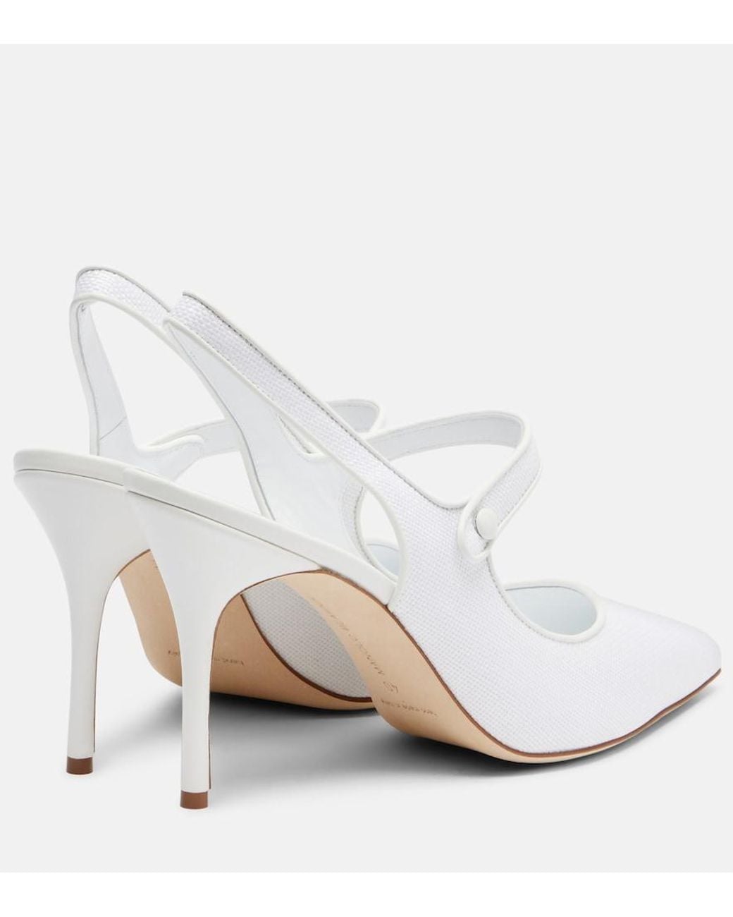 Manolo Blahnik White Camparisli 90 Raffia Slingback Pumps