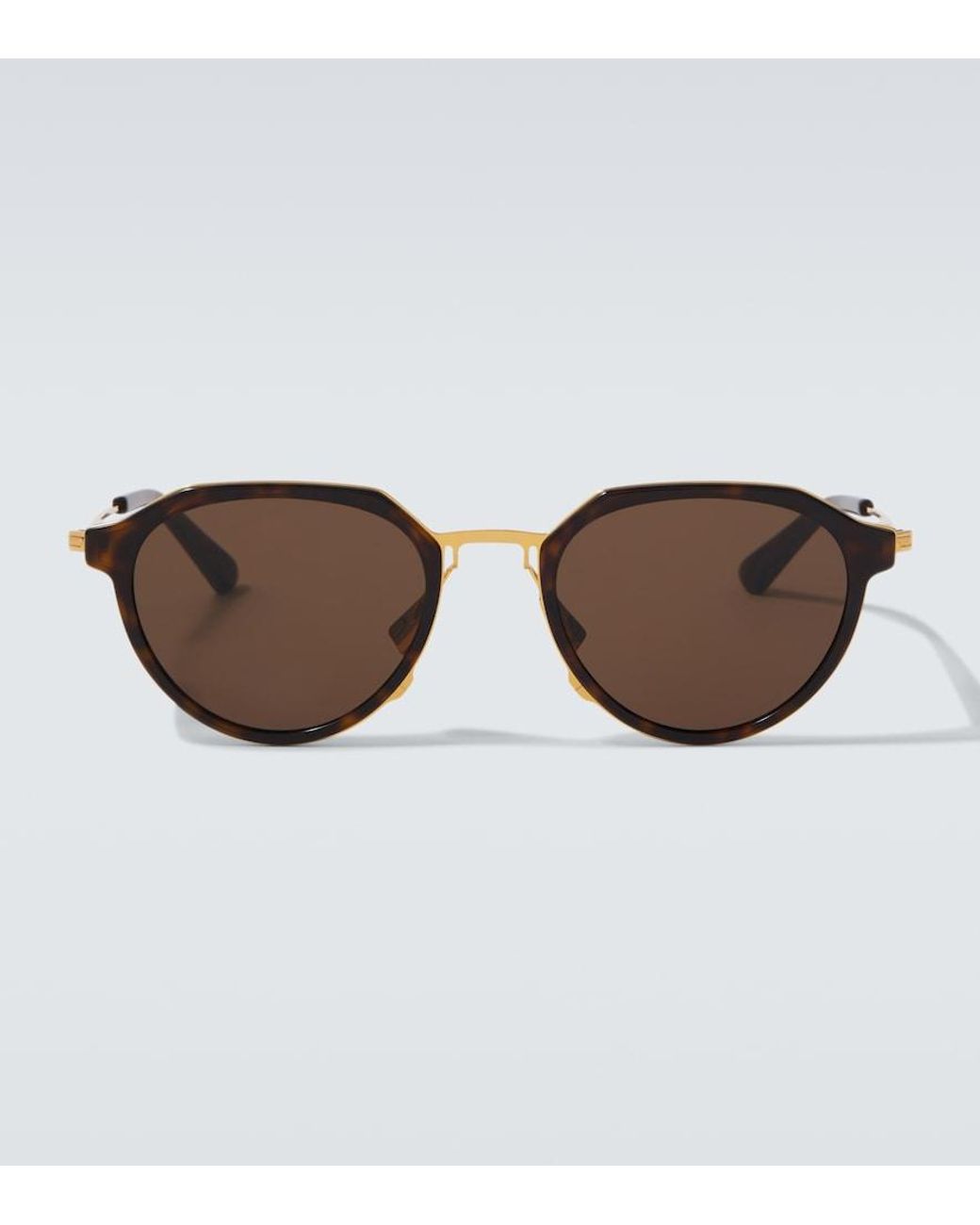 Bottega Veneta Brown Thin Triangle Round Sunglasses for men