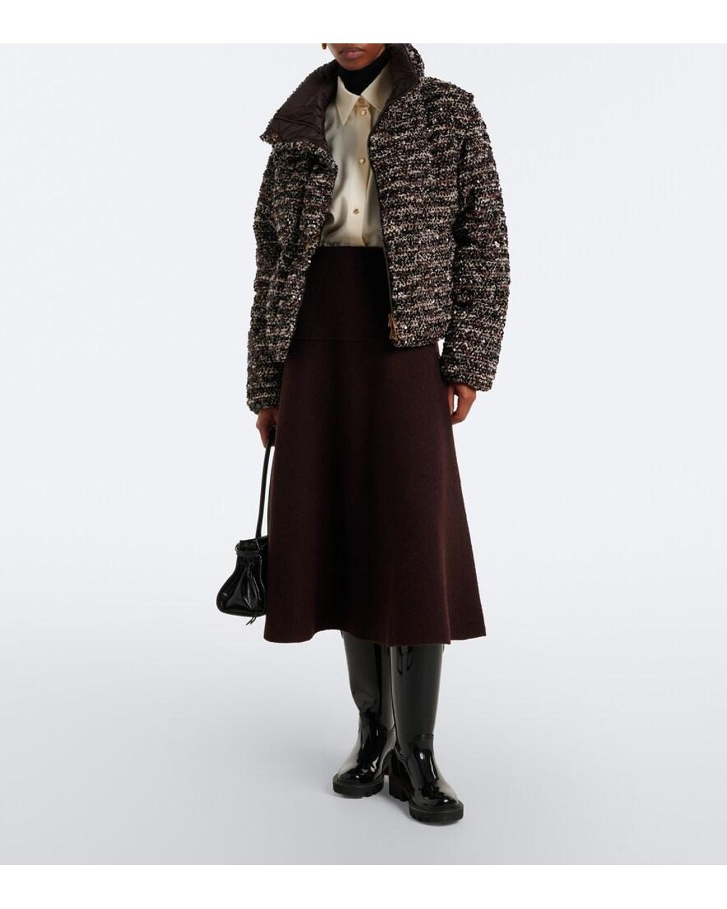Moncler Purple Knitted Wool-Blend Midi Skirt
