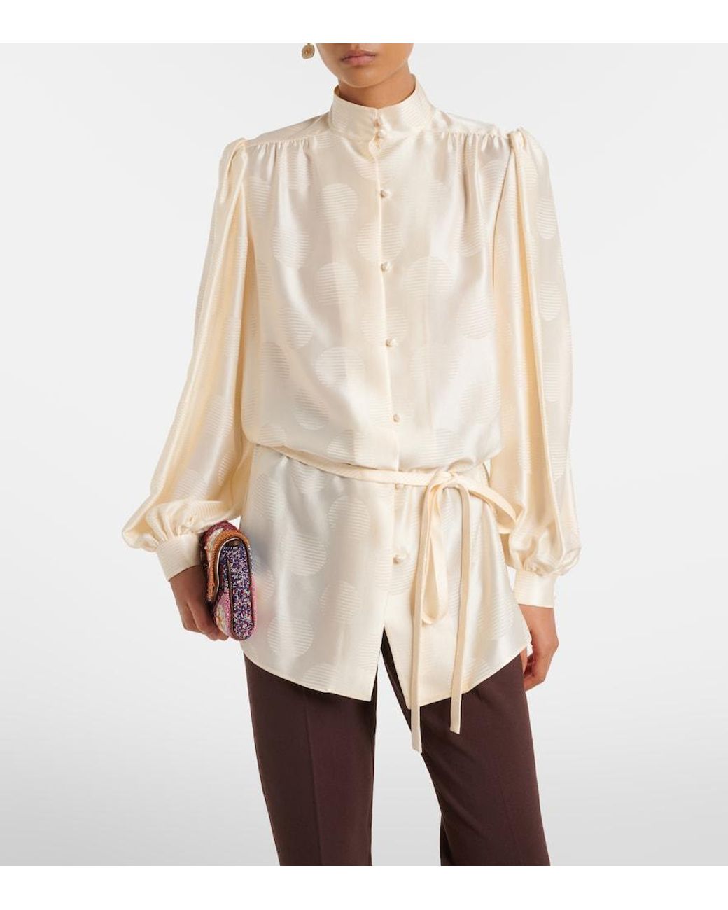 Valentino Garavani Natural Belted Silk Jacquard Shirt