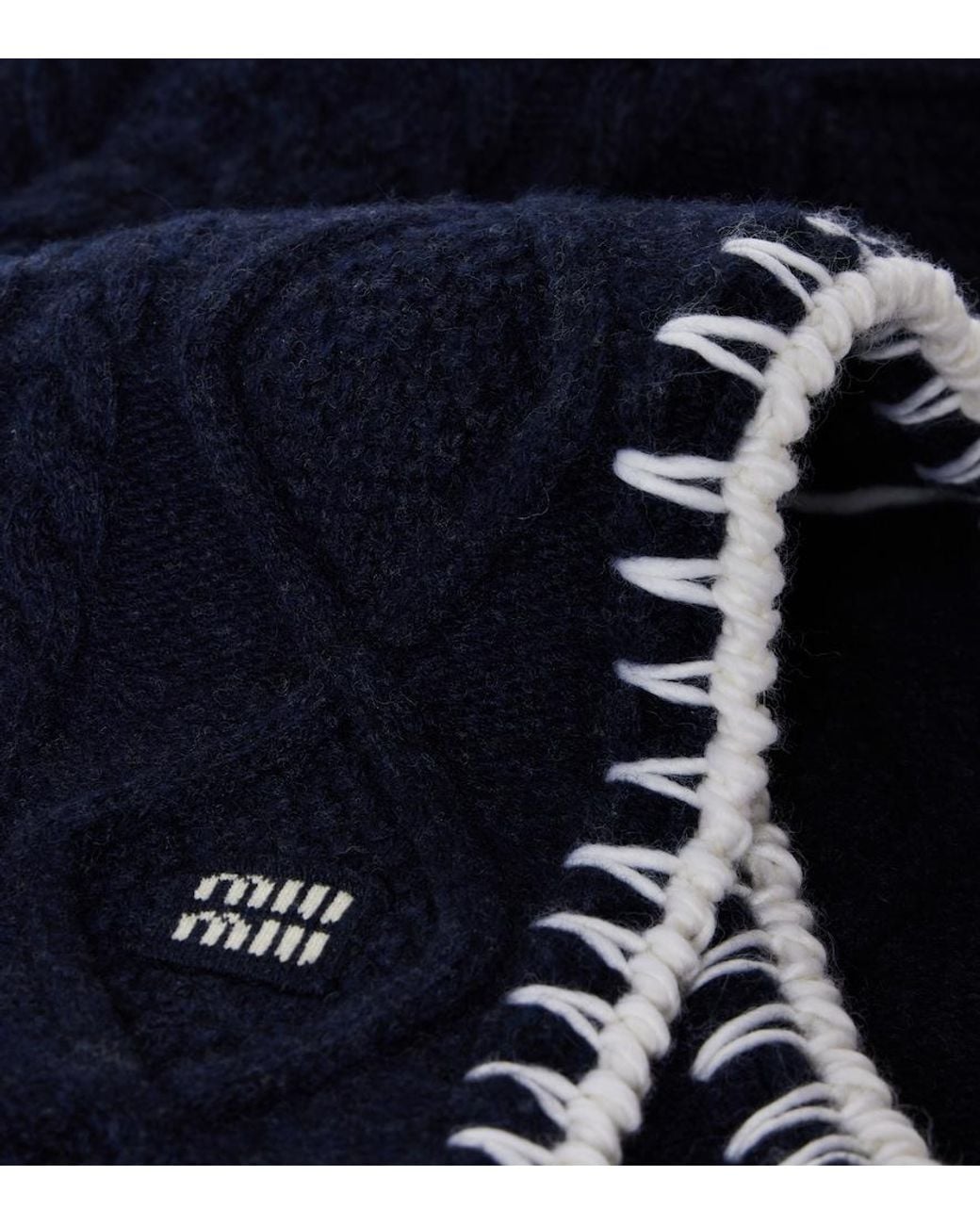 Miu Miu Blue Cable-Knit Wool And Cashmere Scarf