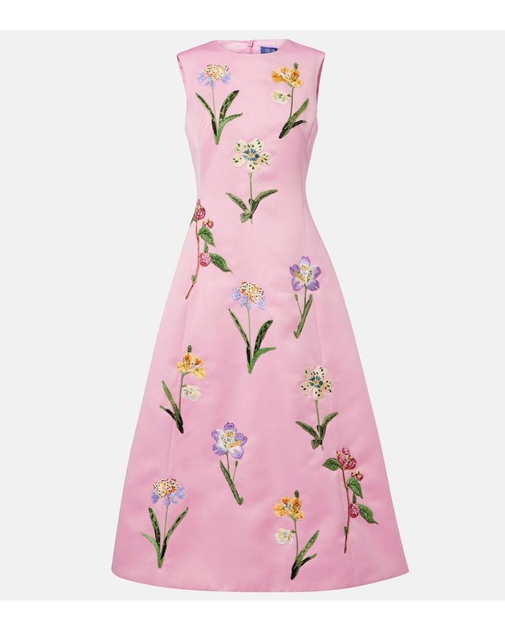 LEO LIN Pink Cleo Floral Embroidered Satin Midi Dress