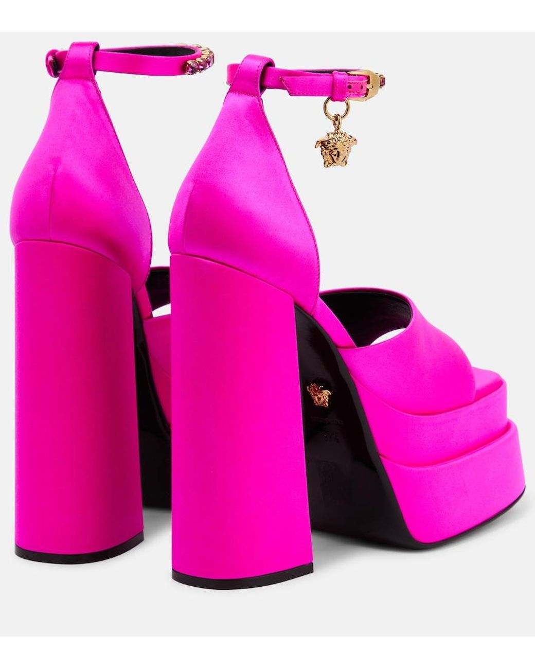 Versace Pink Medusa Aevitas Satin Platform Sandals