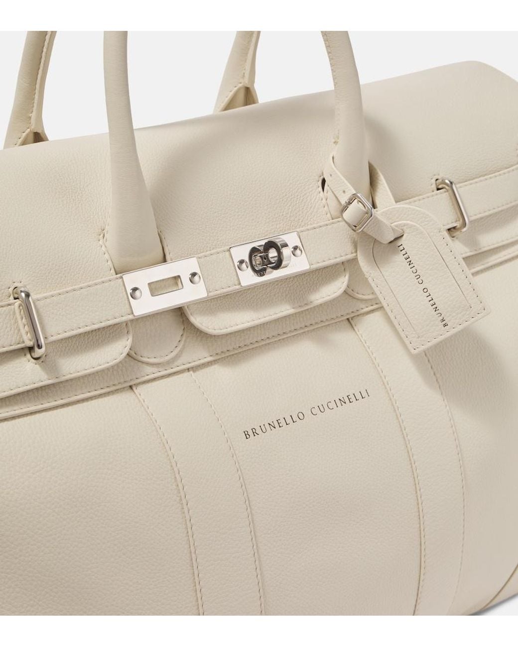 Brunello Cucinelli Natural Logo Leather Duffel Bag for men