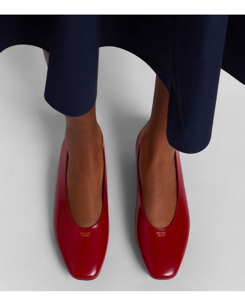 Prada Red Leather Ballet Flats