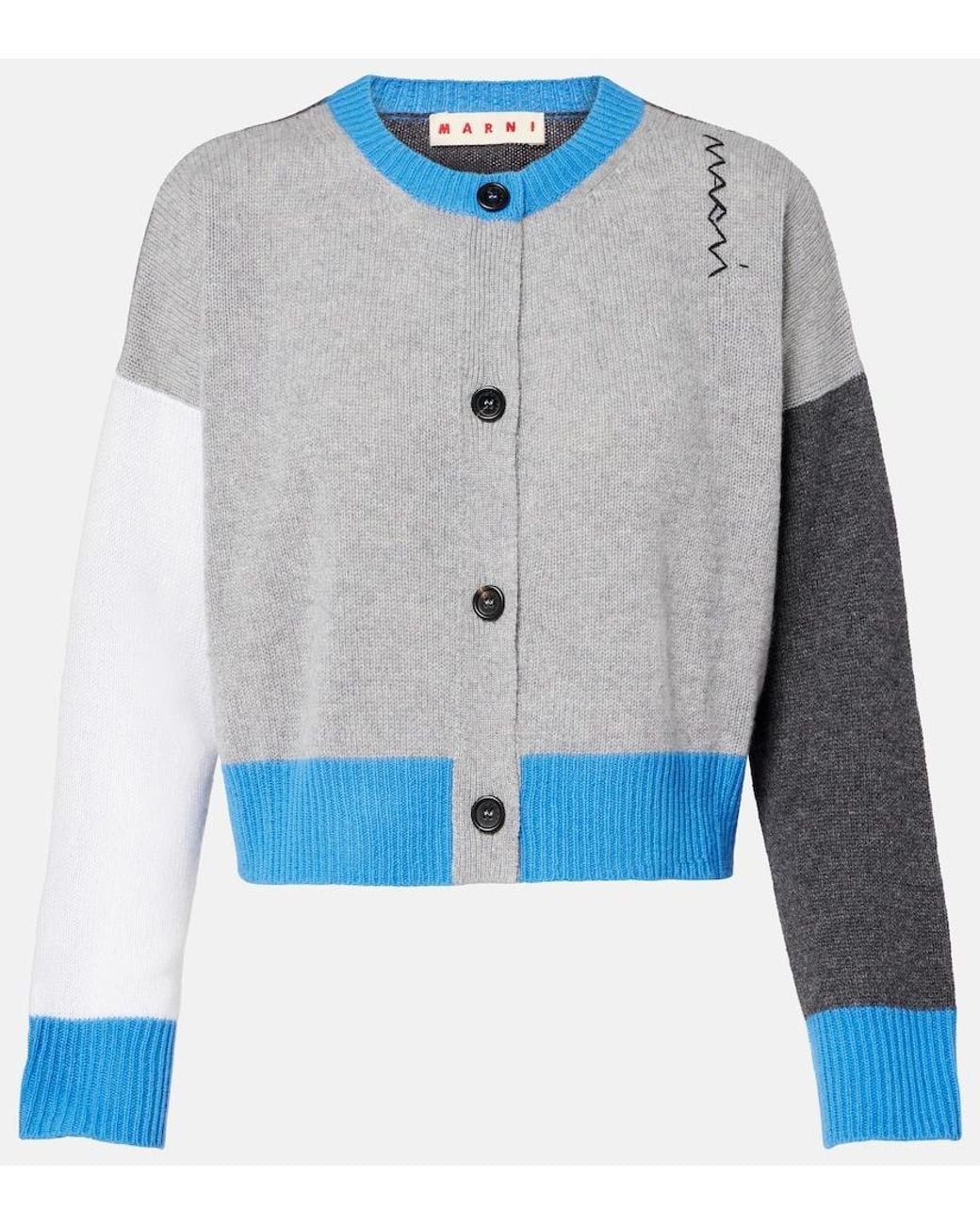 Marni Blue Colorblocked Cashmere Cardigan