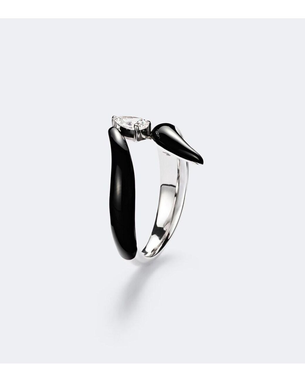 Nikos Koulis Black Oui 18Kt And Enamel Ring With Diamonds