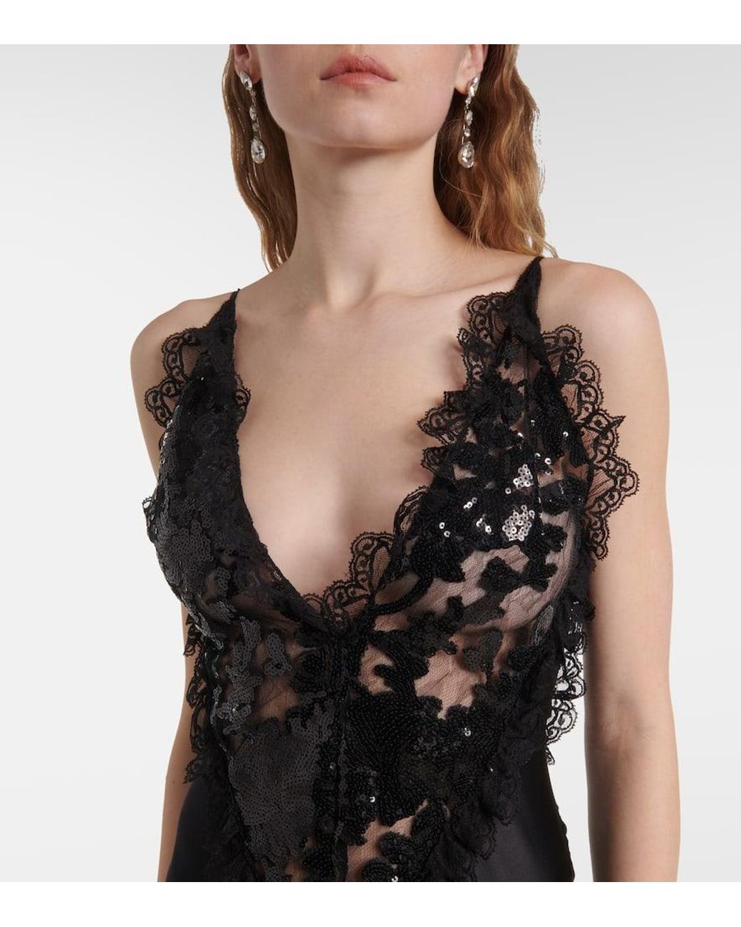 rodarte black lace dress Rodarte - Silk-satin and cotton-blend lace maxi dress