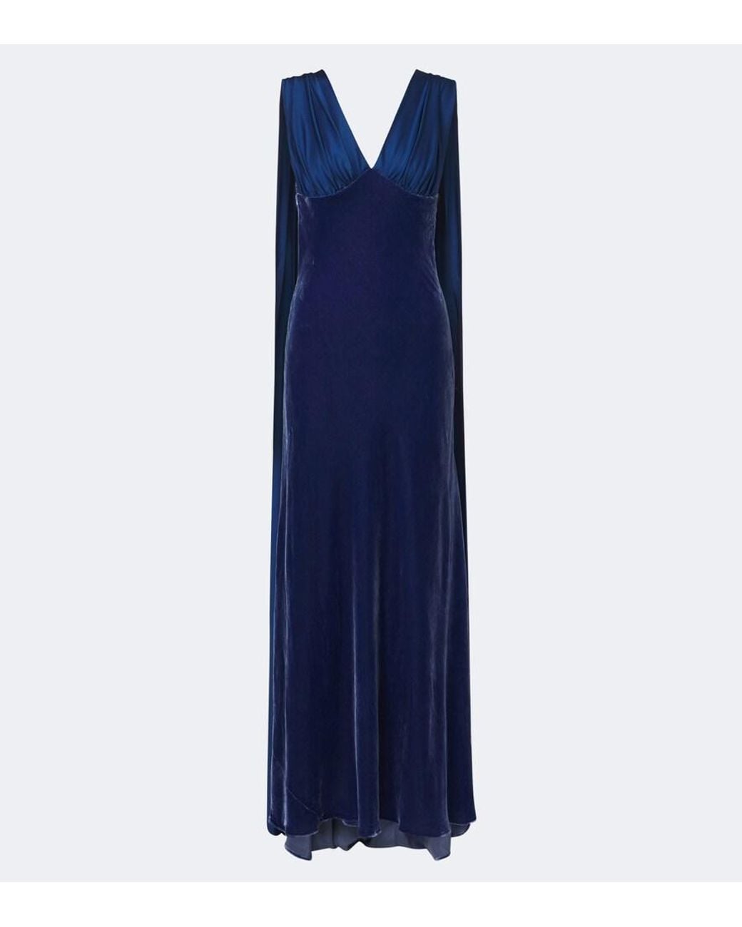 Jonathan Simkhai Blue Mariselle Caped Velvet Gown