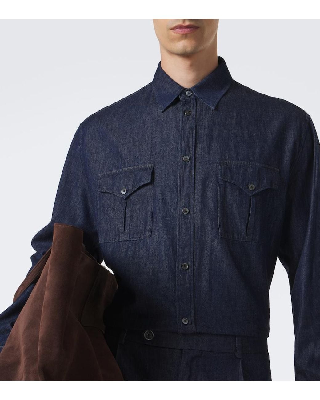Jil Sander Blue Cotton Chambray Shirt for men