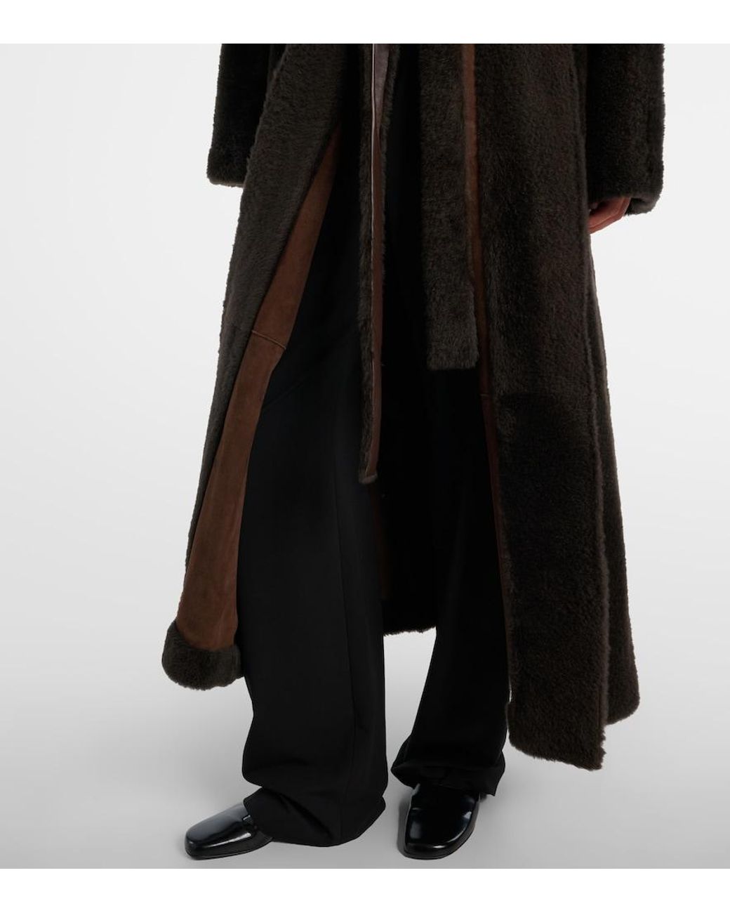 The Row Black Madelina Belted Shearling Coat