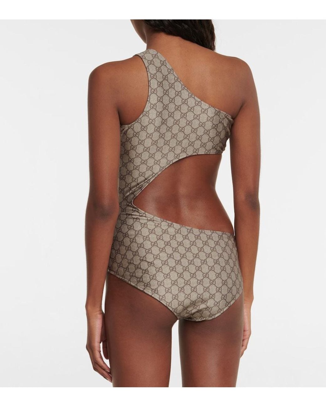 Gucci Gray GG Cutout One-shoulder Swimsuit