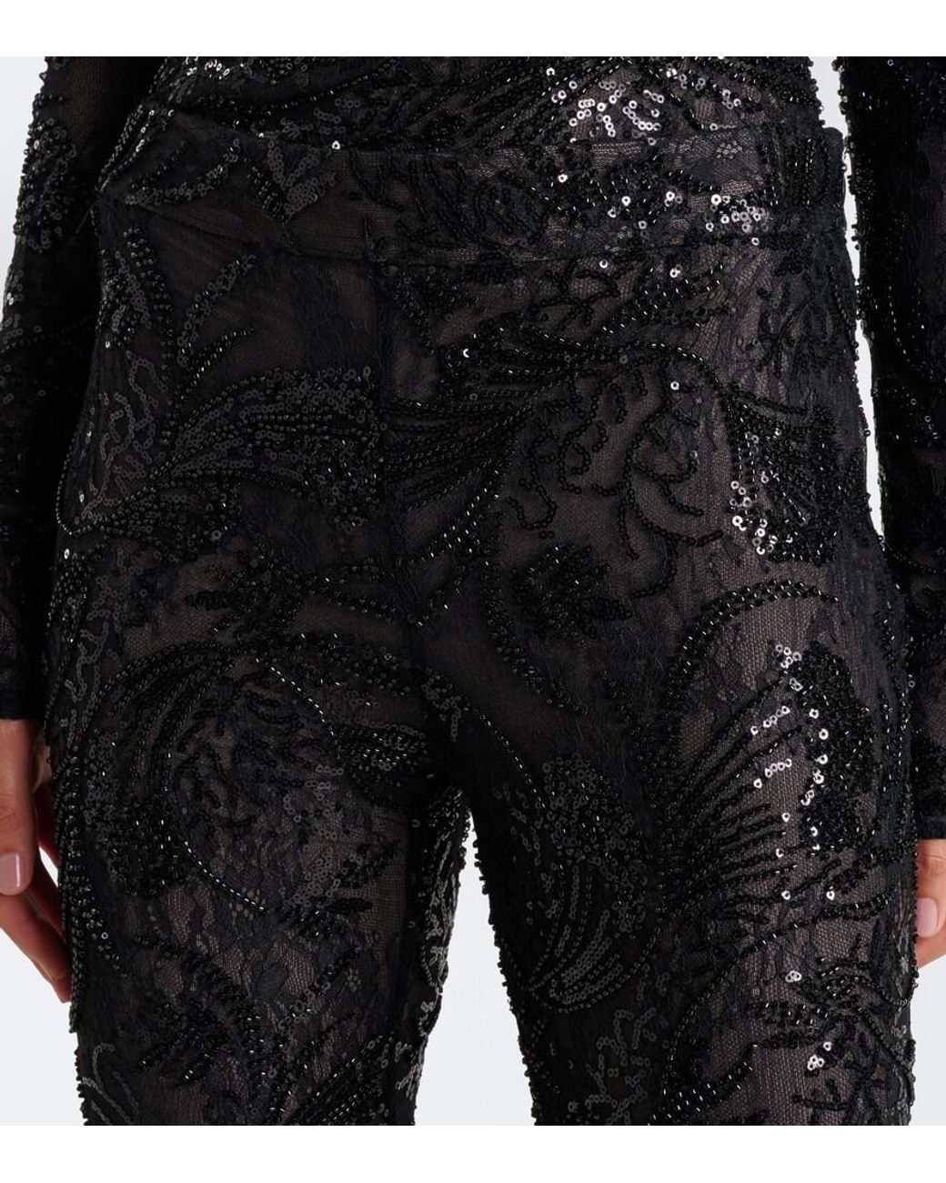 The New Arrivals Ilkyaz Ozel Black Meihua Sequined Flared Pants