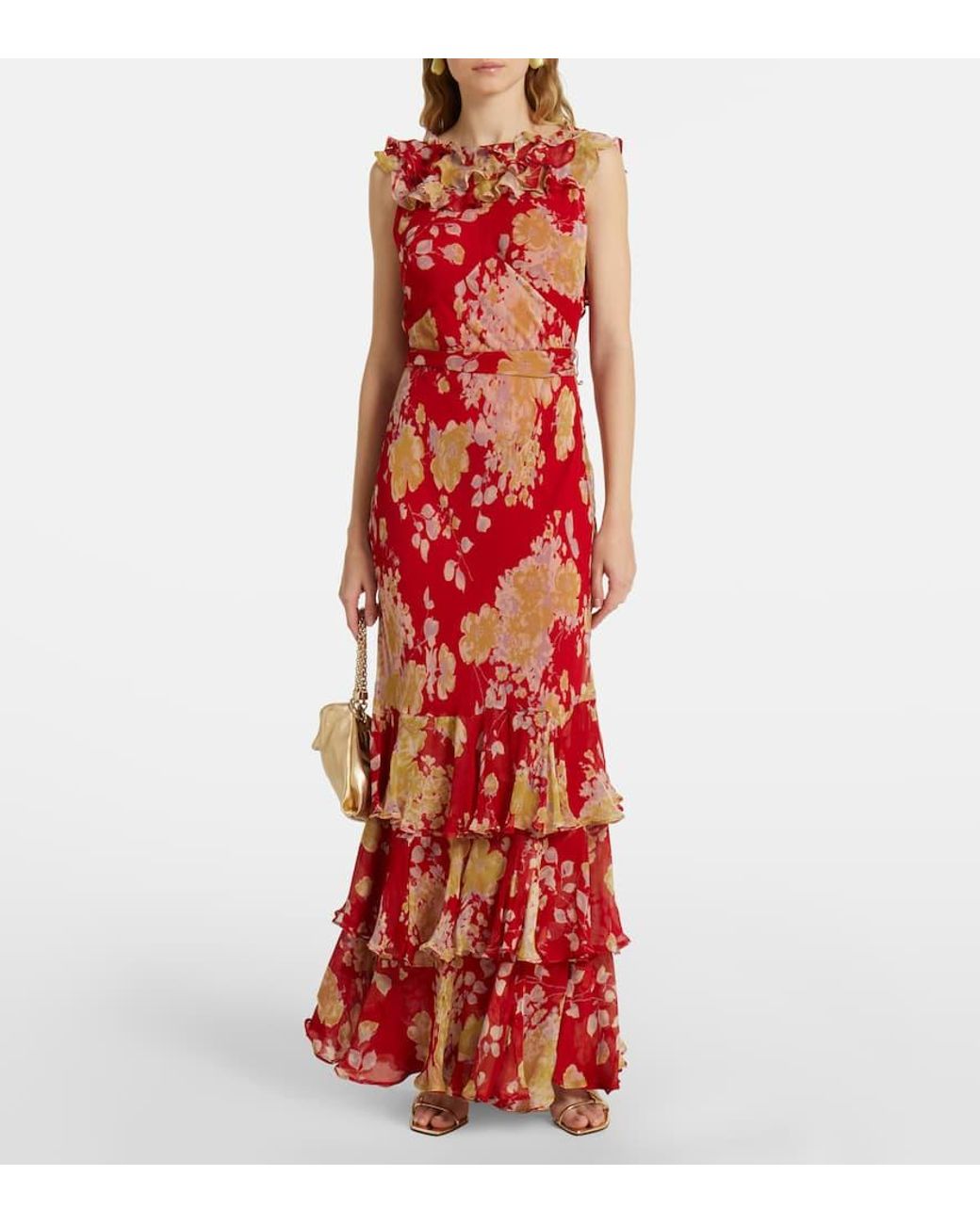 ワンピース RIXO RIO RUFFLED GOWN Rio Ruffled Silk Gown in French Floral Black