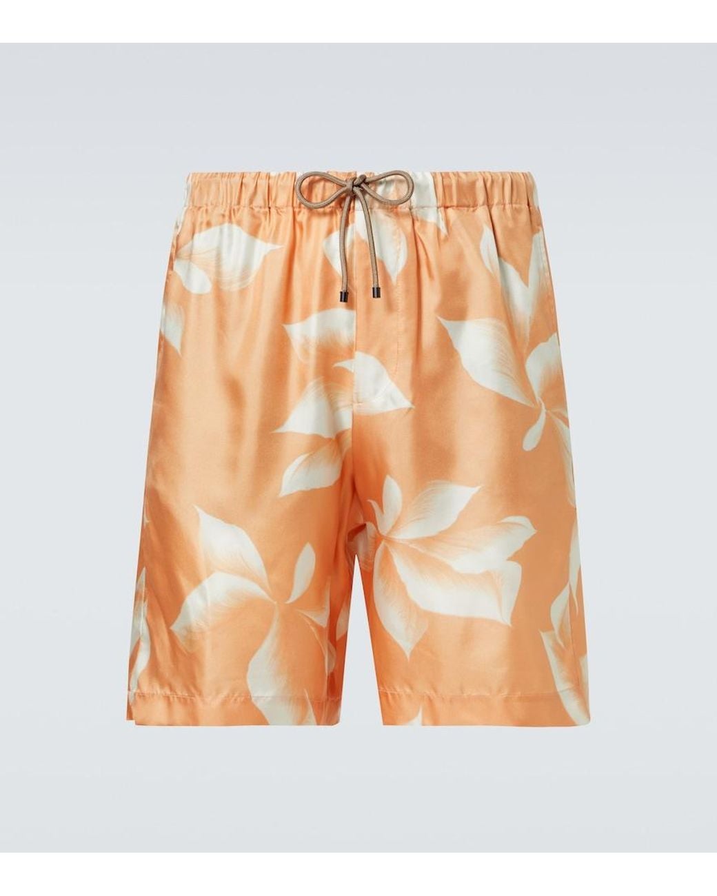 Dries Van Noten Orange Printed Silk Shorts for men
