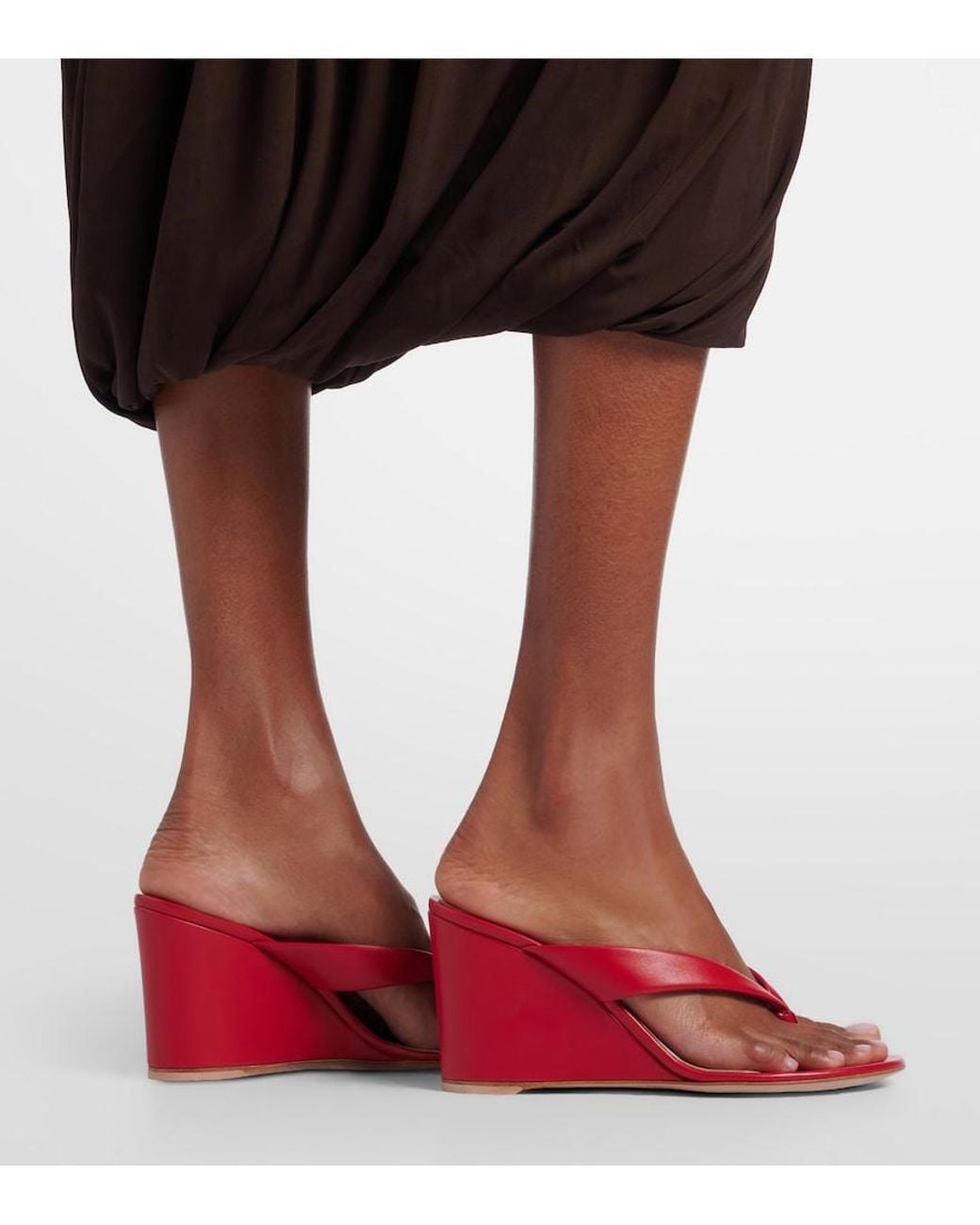 Gianvito Rossi Red Leather Wedge Thong Sandals
