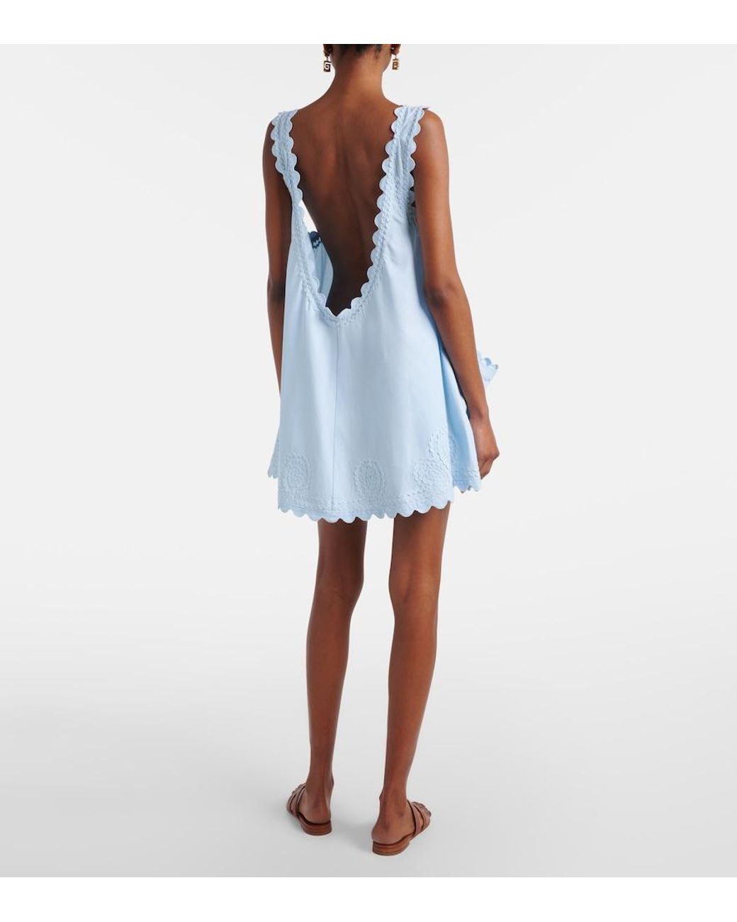 Juliet Dunn Blue Embroidered Cotton Minidress