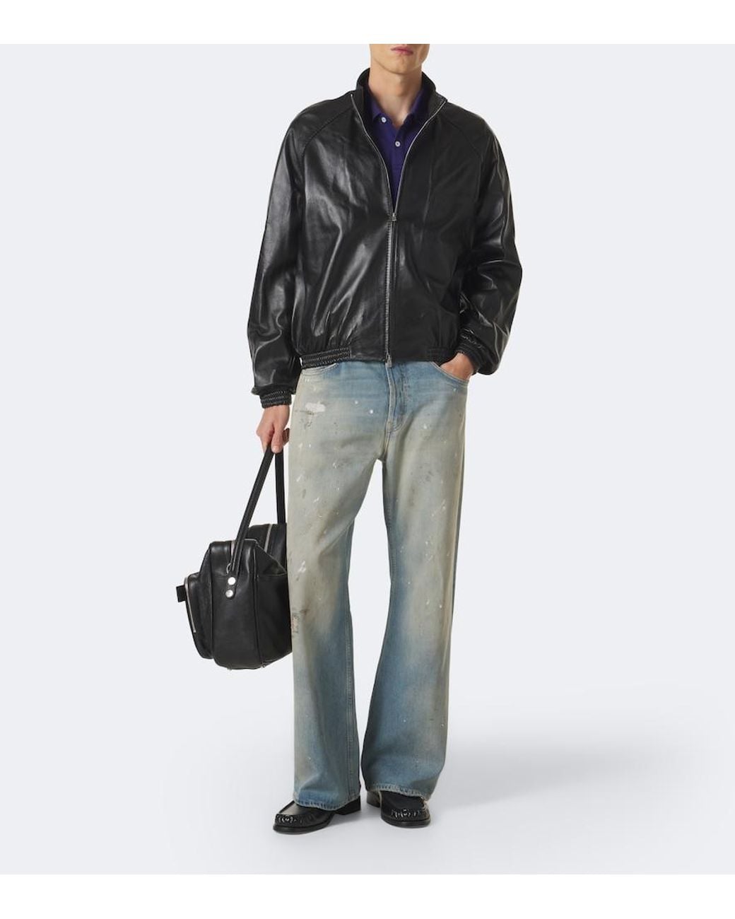 Acne Black Leather Jacket for men