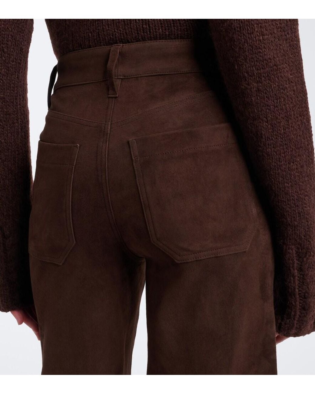 FRAME Brown Le Slim Palazzo Suede Wide-Leg Pants