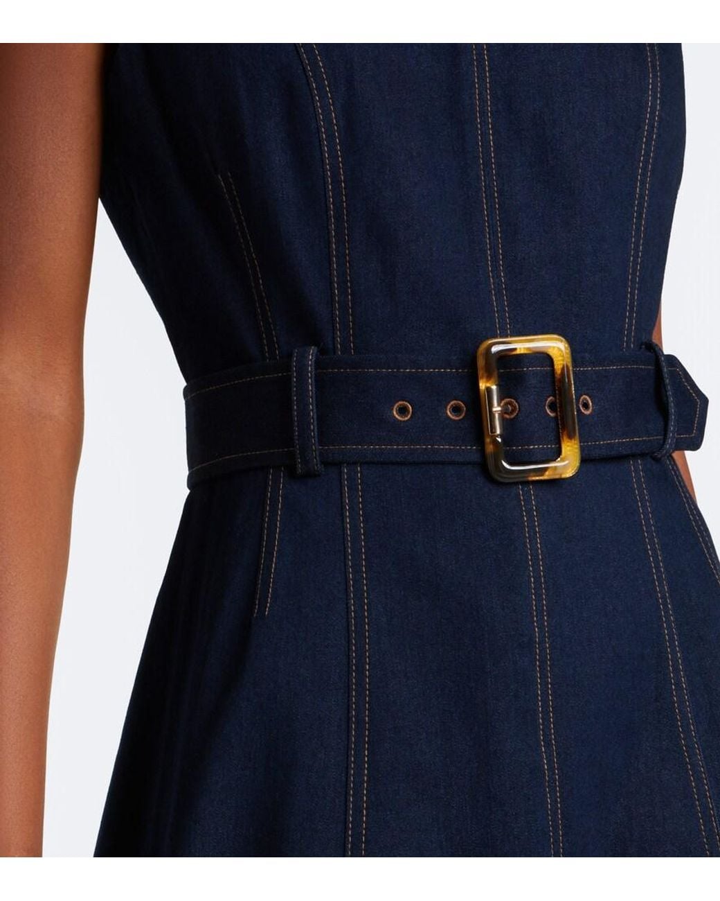 Veronica Beard Blue Cosette Belted Denim Midi Dress
