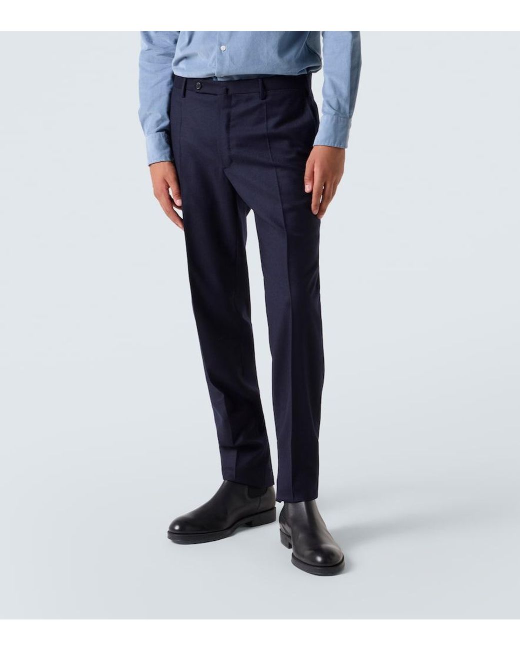 Slowear Blue Virgin Wool Flannel Slim Pants for men